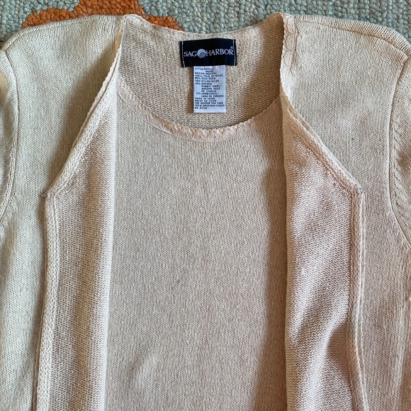 Sag Harbor I Ecru Silk Blend Pullover Two-Fer Sweater - Picture 8 of 16